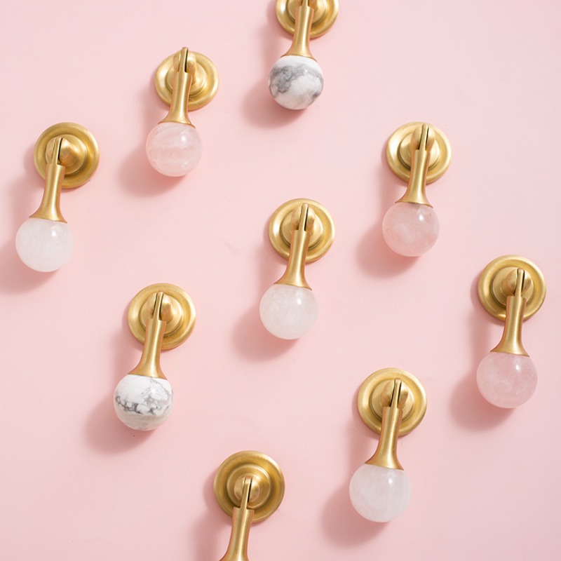 Furniture Hardware Drop Pulls - ลูกบิดคริสตัลสีขาว+มือจับเฟอร์นิเจอร์ทองเหลือง สำหรับตู้ลิ้นชัก ตู้ครัว ตู้เสื้อผ้า มีบริการดรอปชิป