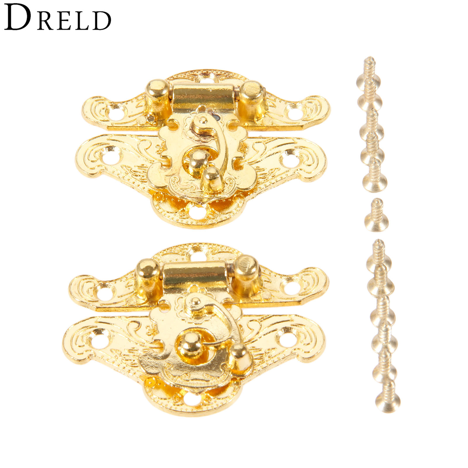 Furniture Hardware Manufacturer - DRELD 2Pcs ทองโบราณกล่อง Latch Hasps ล็อค